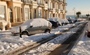 Snowy road in East Sussex