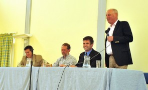 MP Tim Yeo speaking at a Lavenham climate change conference