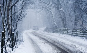 Snowy road in the UK