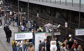 Commuters at London tube station